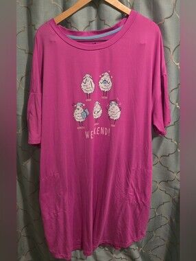 Sweet Treasures Women's 2X/3X Sleep Pajama Shirt Short Sleeve Pink Sheep Days
